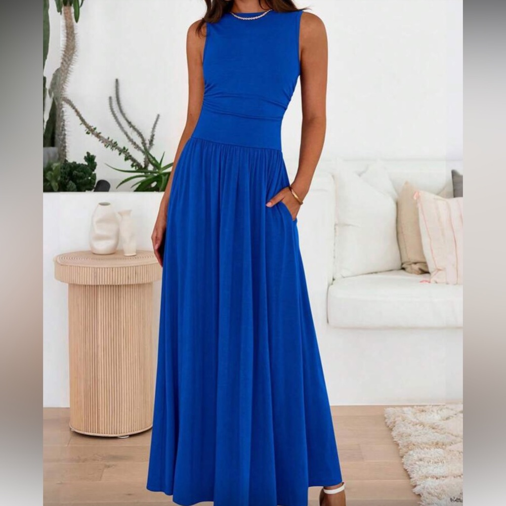 Elegant Royal Blue Sleeveless Maxi Dress